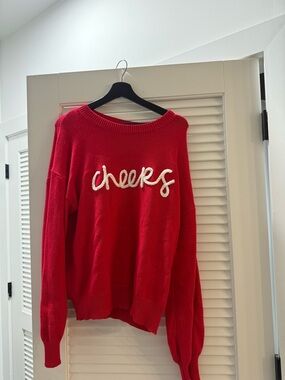 Lulu's Red 'Cheers' Crewneck Sweater